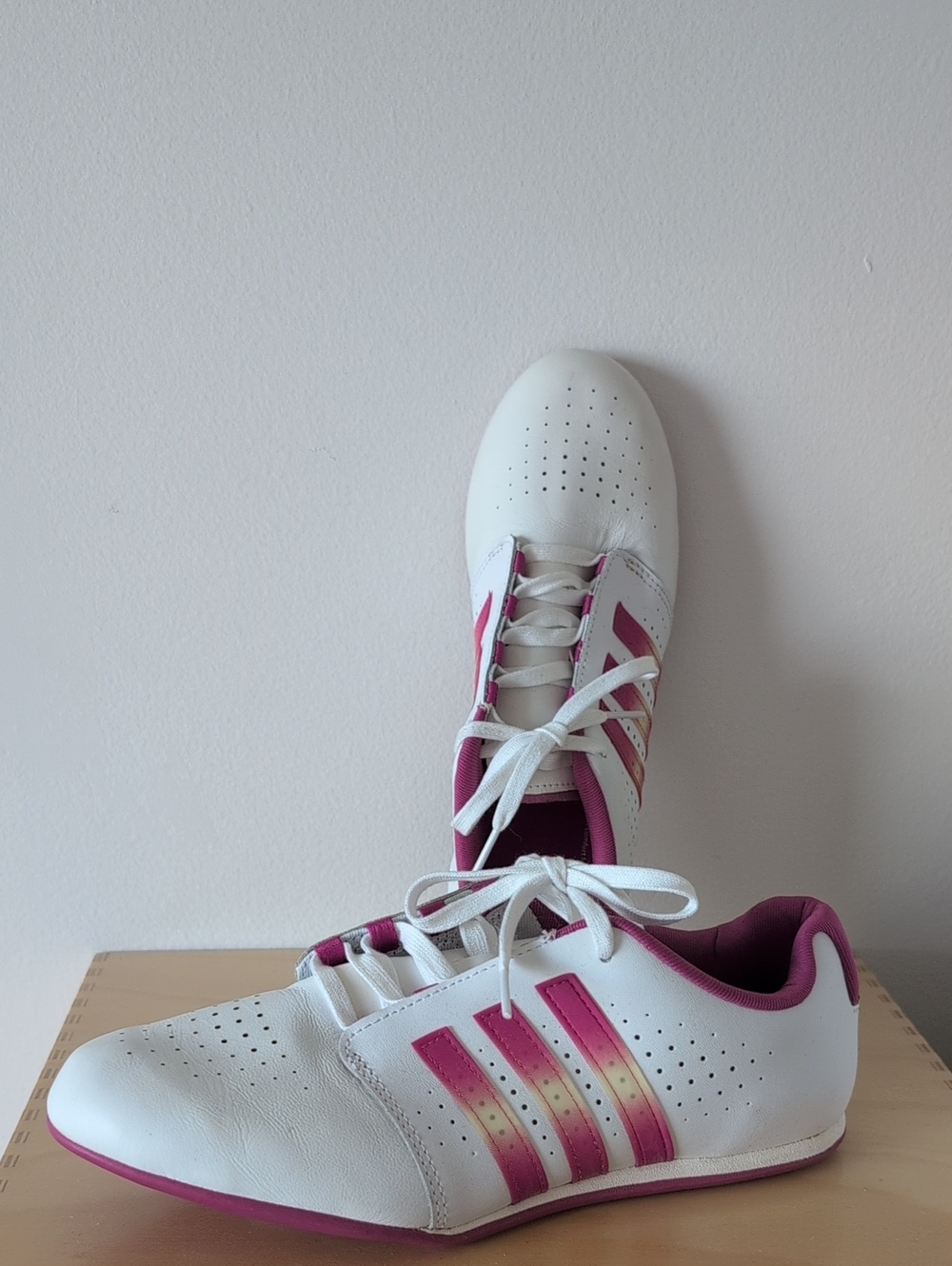 adidas White Sneakers with Pink Accent Stripes